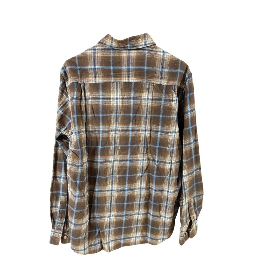 Weatherproof Vintage Mens Plaid Button Down Shirt Brown Blue Long Sleeve Medium - Picture 2 of 4